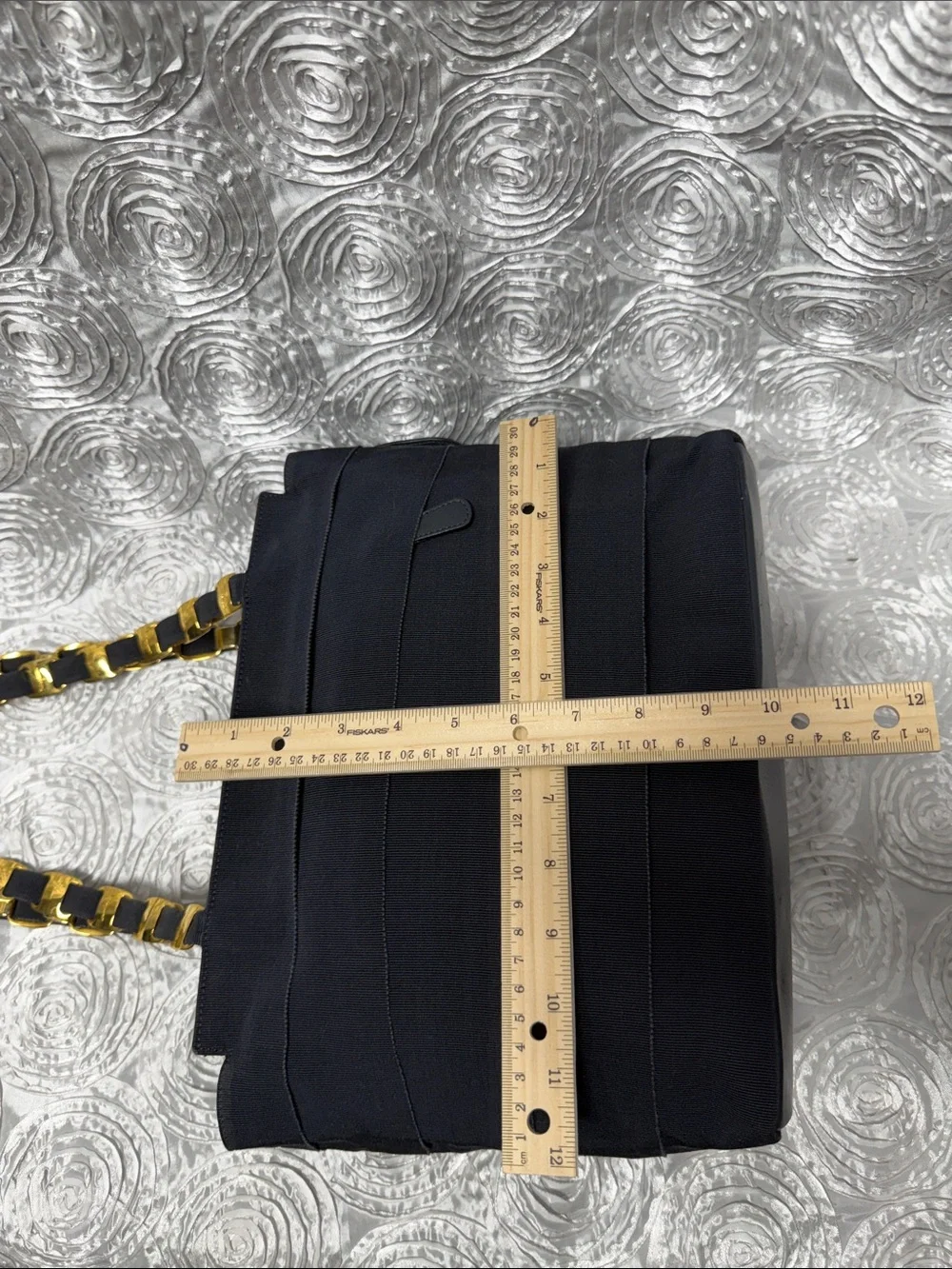 Salvatore Ferragamo Tiered Canvas & Leather Bag with Gold-tone Gancini Chain S